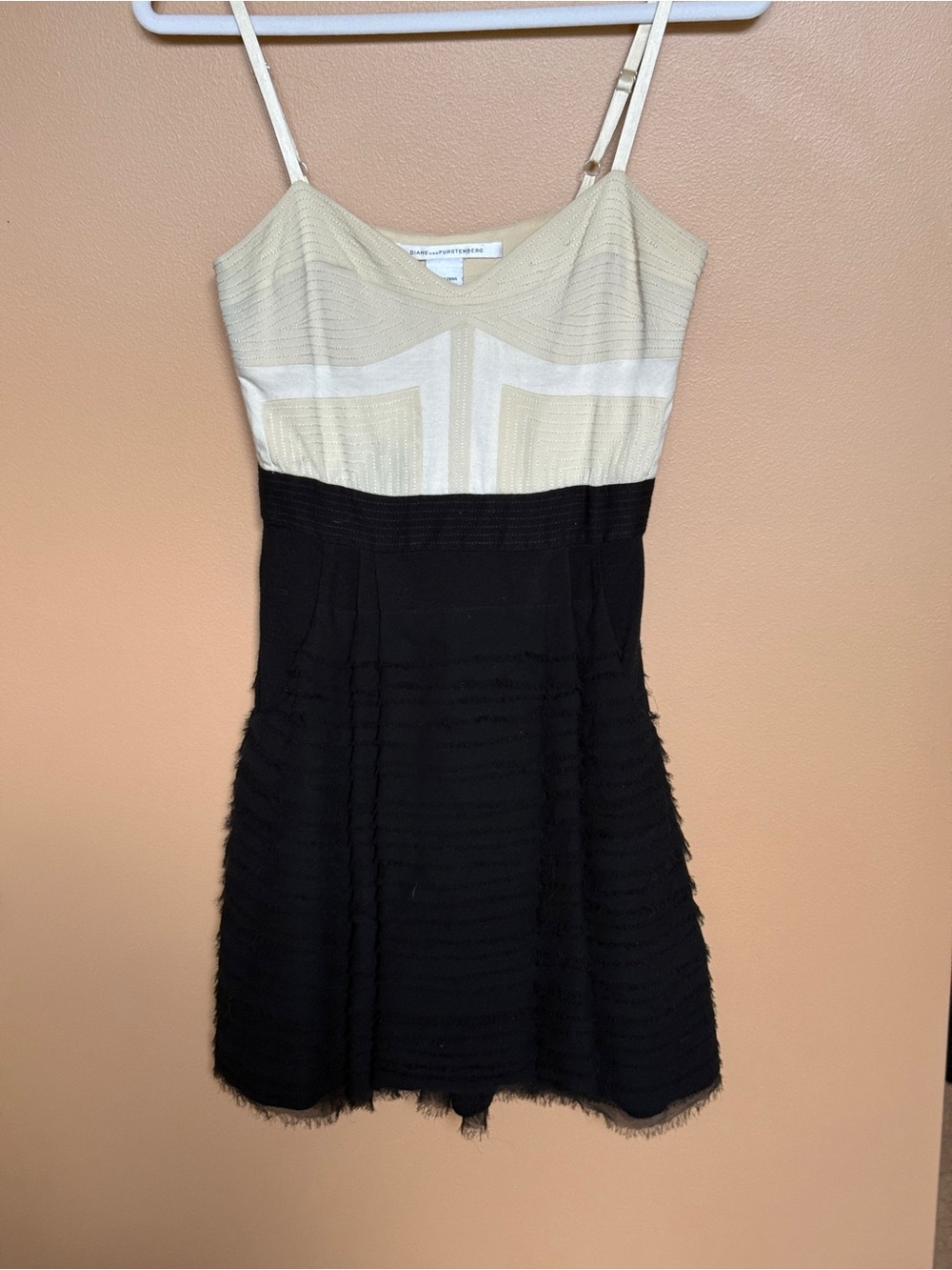 Diane Von Furstenberg Cream and Black Colorblock Mini Dress